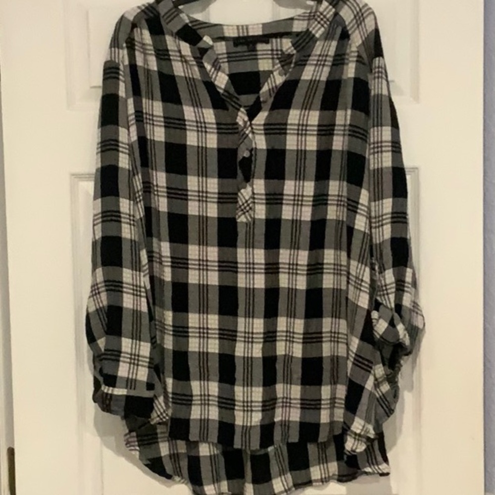 Black and White Plaid Button-Up Shirt